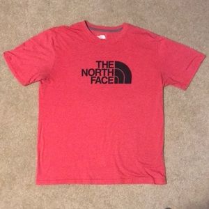 The North Face Red Tee Shirt Mens Lg small hole